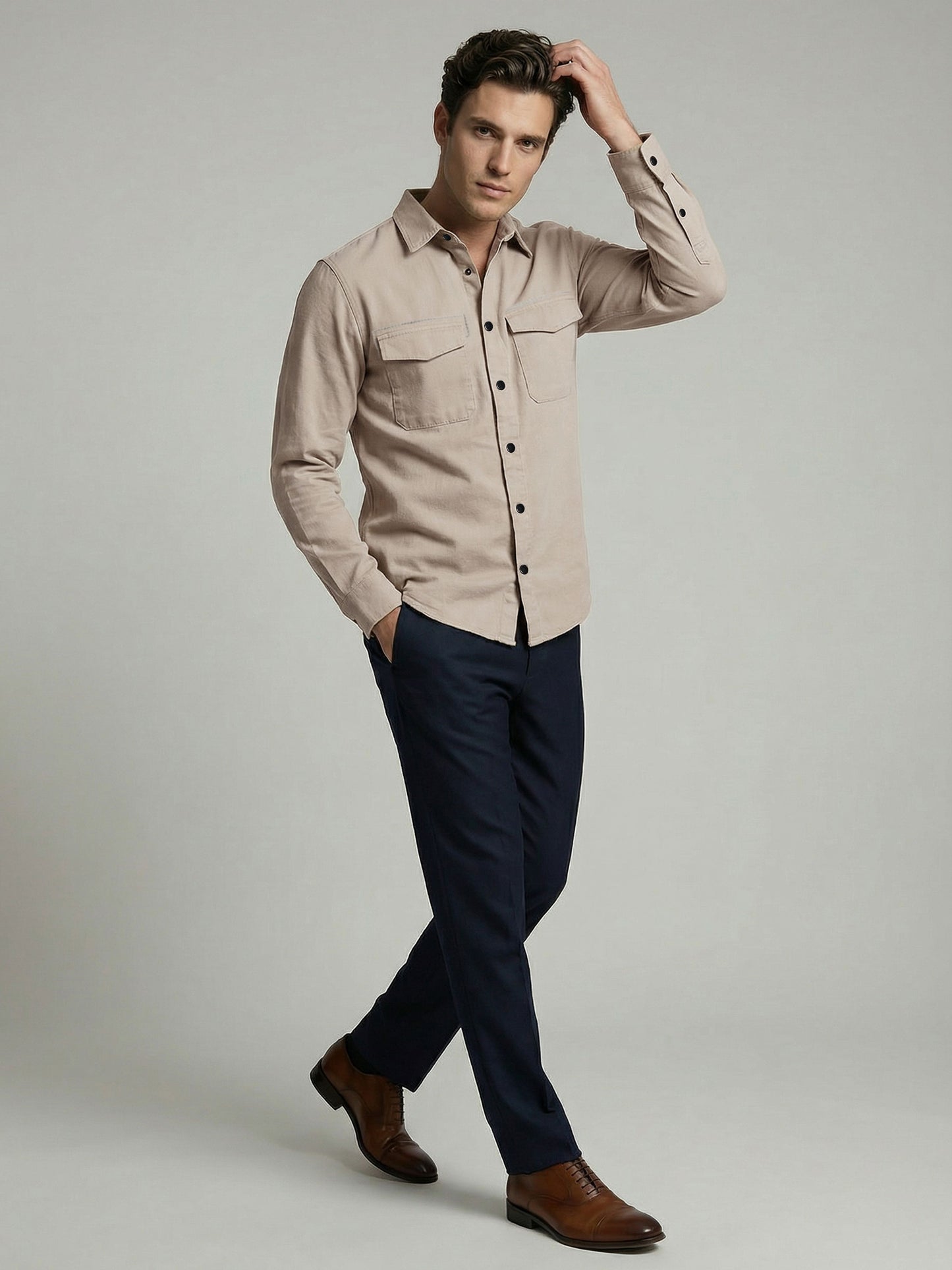 Celio* Men Beige Solid Oversized Cotton Shirts
