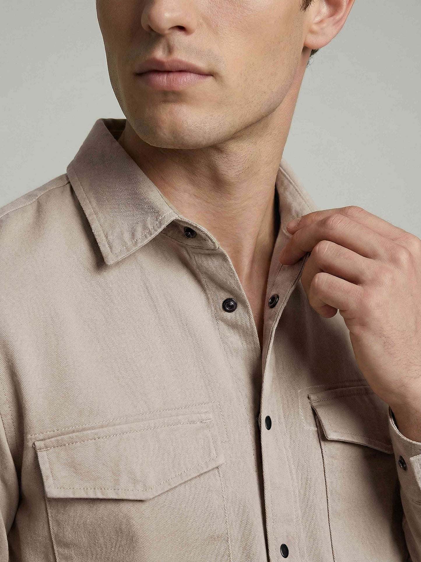 Celio* Men Beige Solid Oversized Cotton Shirts