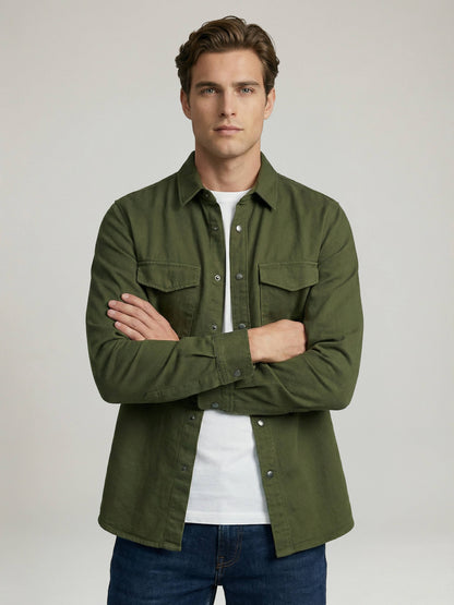 Celio* Men Olive Solid Oversized Cotton Shirts