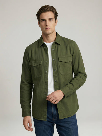 Celio* Men Olive Solid Oversized Cotton Shirts
