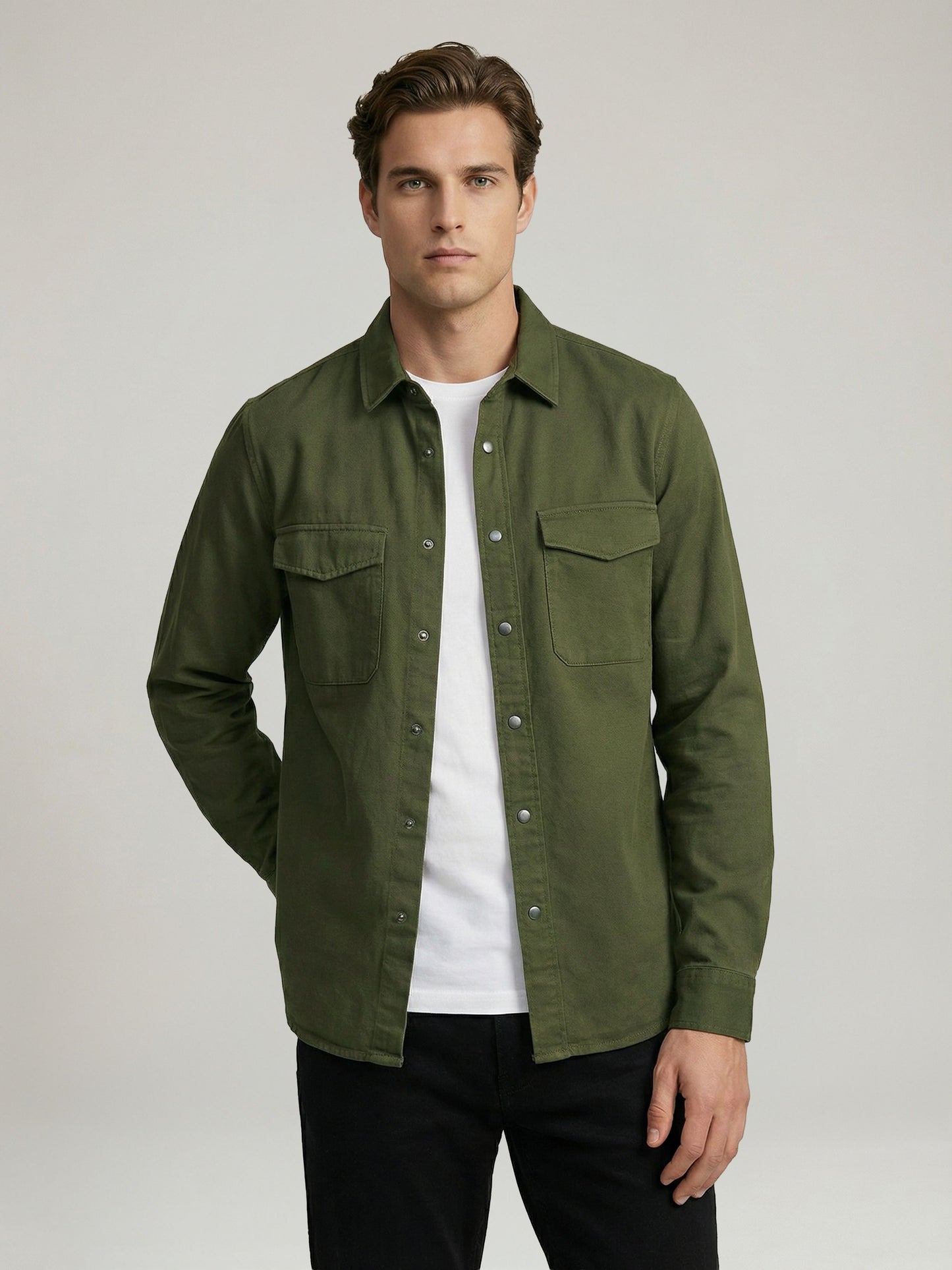 Celio* Men Olive Solid Oversized Cotton Shirts