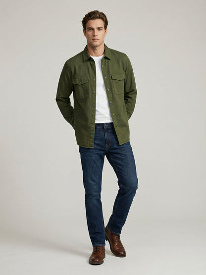 Celio* Men Olive Solid Oversized Cotton Shirts
