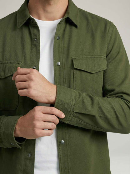 Celio* Men Olive Solid Oversized Cotton Shirts