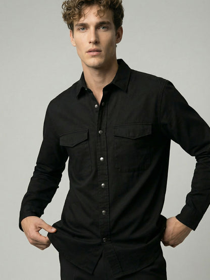 Celio* Men Black Solid Oversized Cotton Shirts