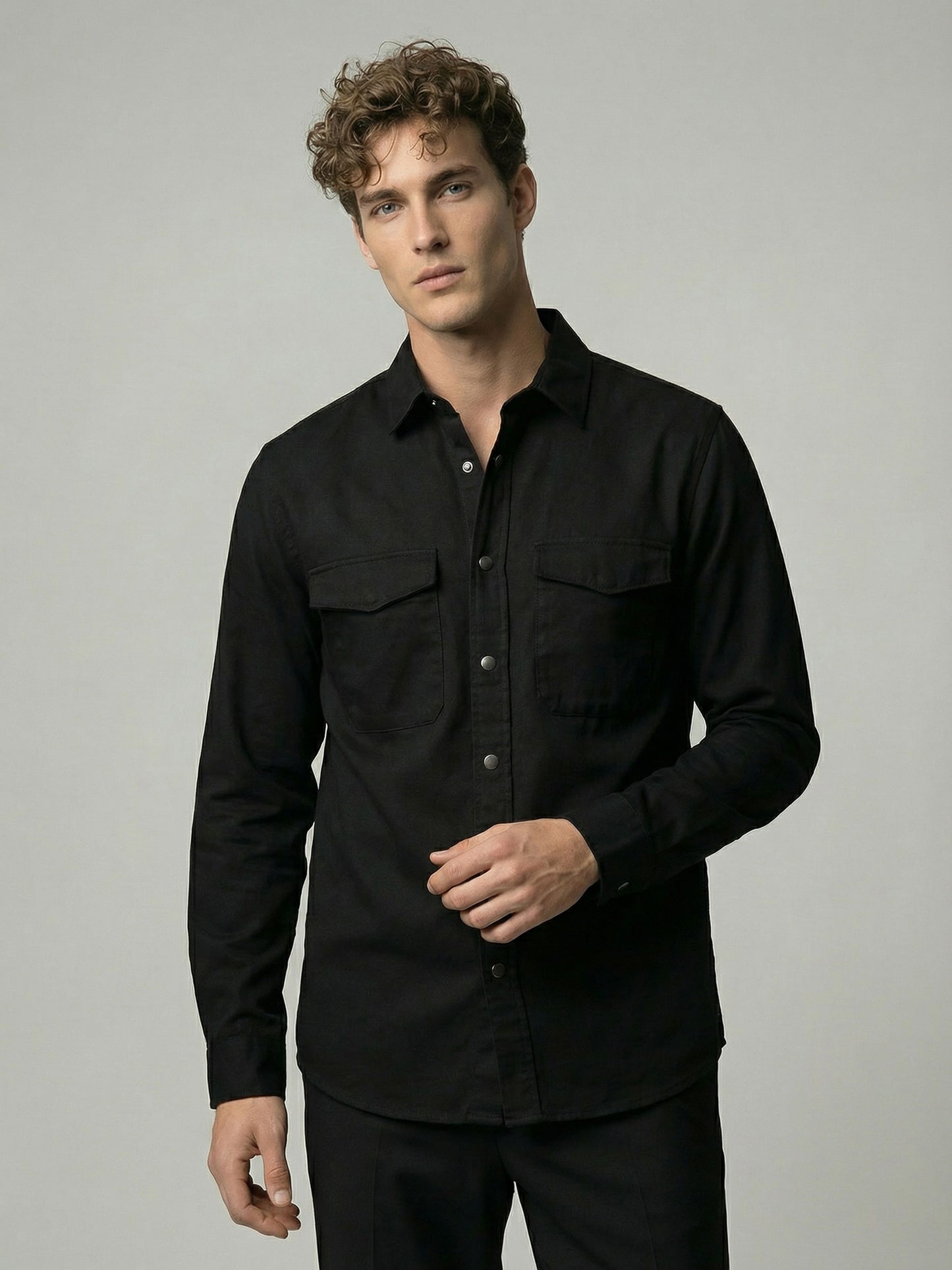 Celio* Men Black Solid Oversized Cotton Shirts