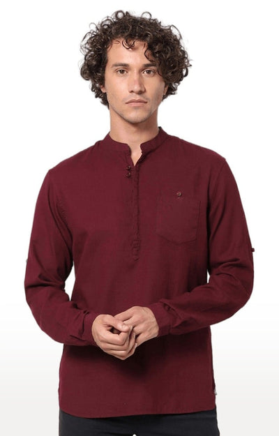 Celio Men Burgundy Solid Regular Fit Cotton Shirts