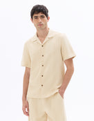 Regular Fit 100% Cotton Cuban Collar Shirt - Beige