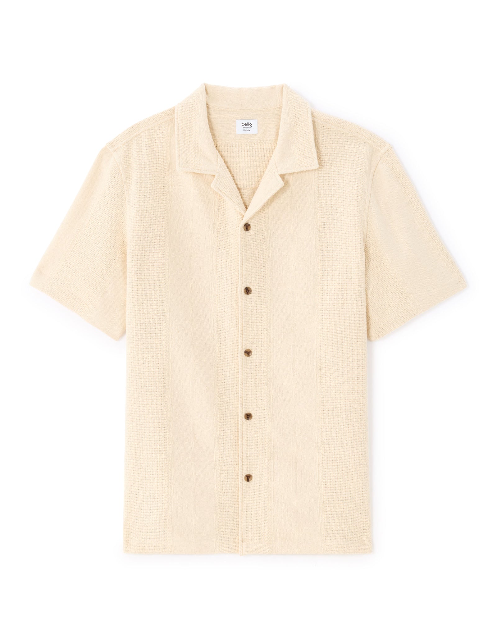 Celio Men Beige Solid Regular Fit Cotton Shirts