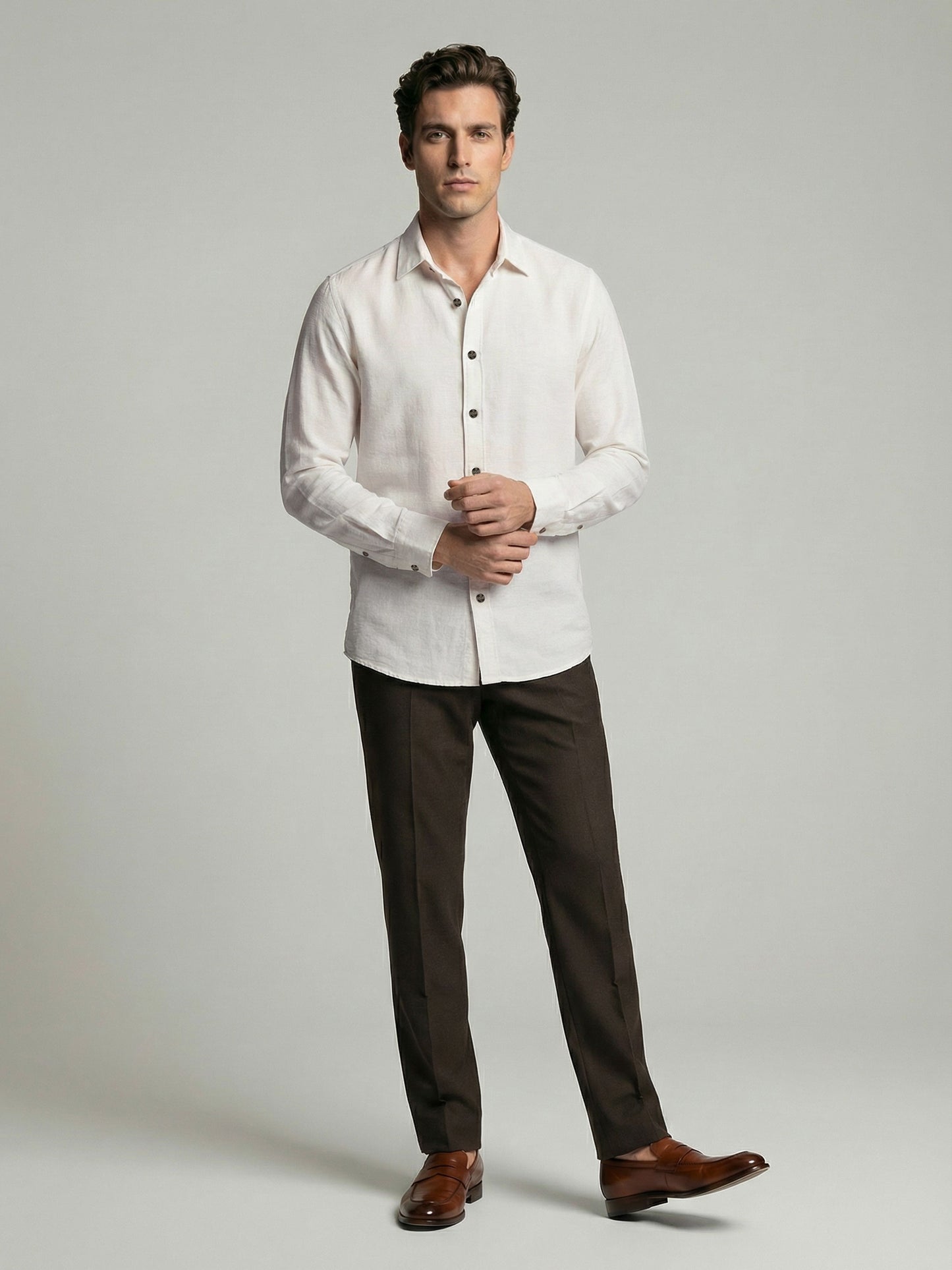 Celio* Men Off White Solid Regular Fit Polyester Shirts