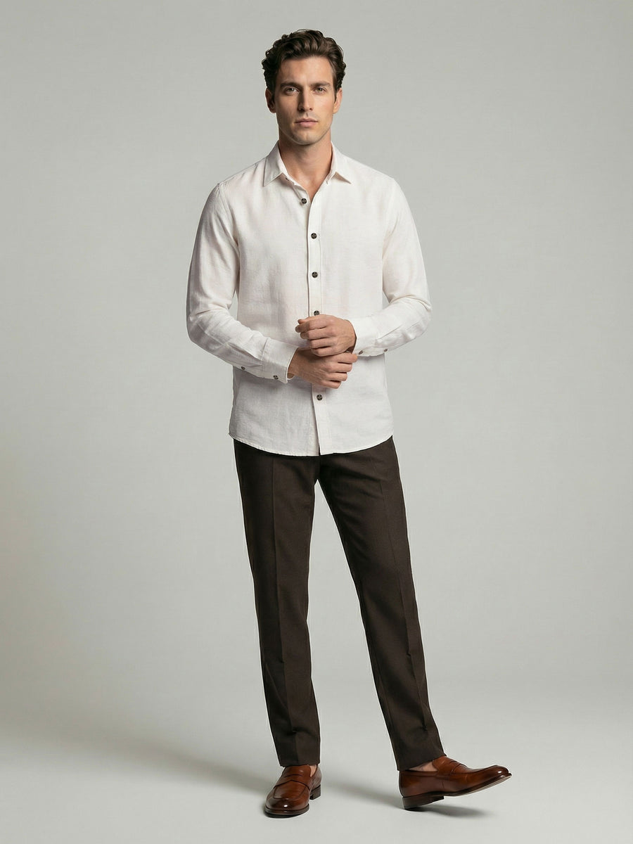 Celio* Men Off White Solid Regular Fit Polyester Shirts