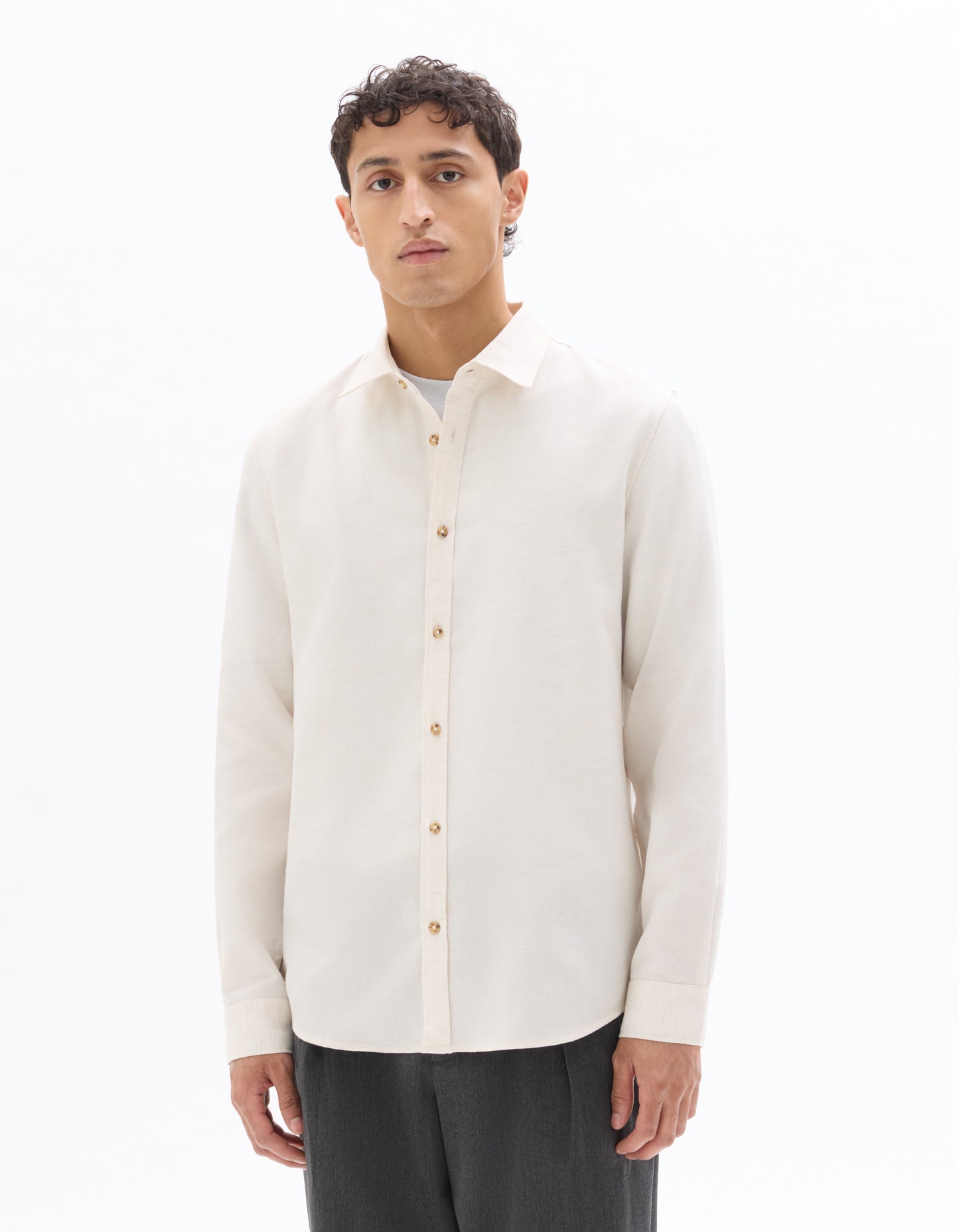Celio Men Cream Solid Regular Fit Polyester Shirts
