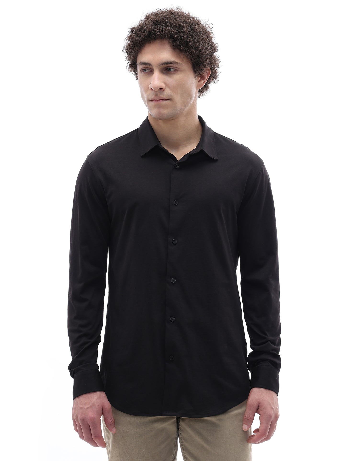 Celio Solid Regular Fit Cotton Black Shirts