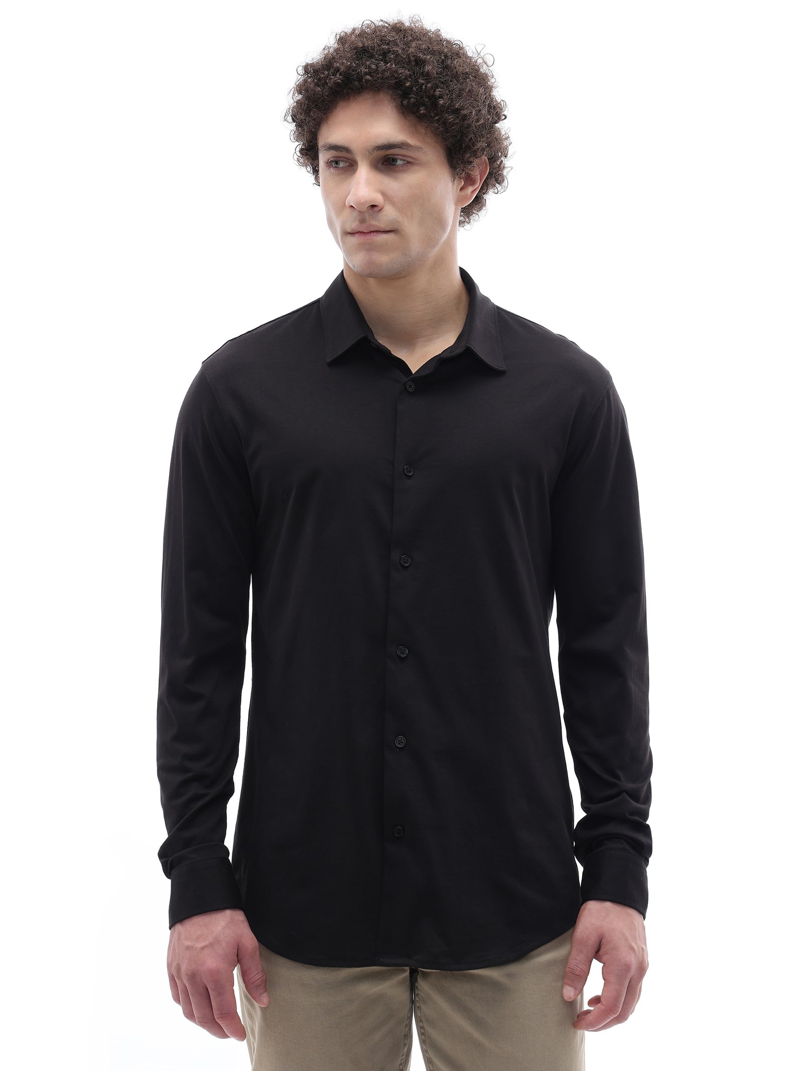 Celio Solid Regular Fit Cotton Black Shirts