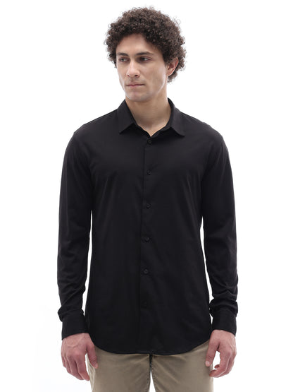 Celio Solid Regular Fit Cotton Black Shirts