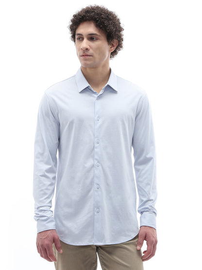 Celio Solid Regular Fit Cotton Blue Shirts