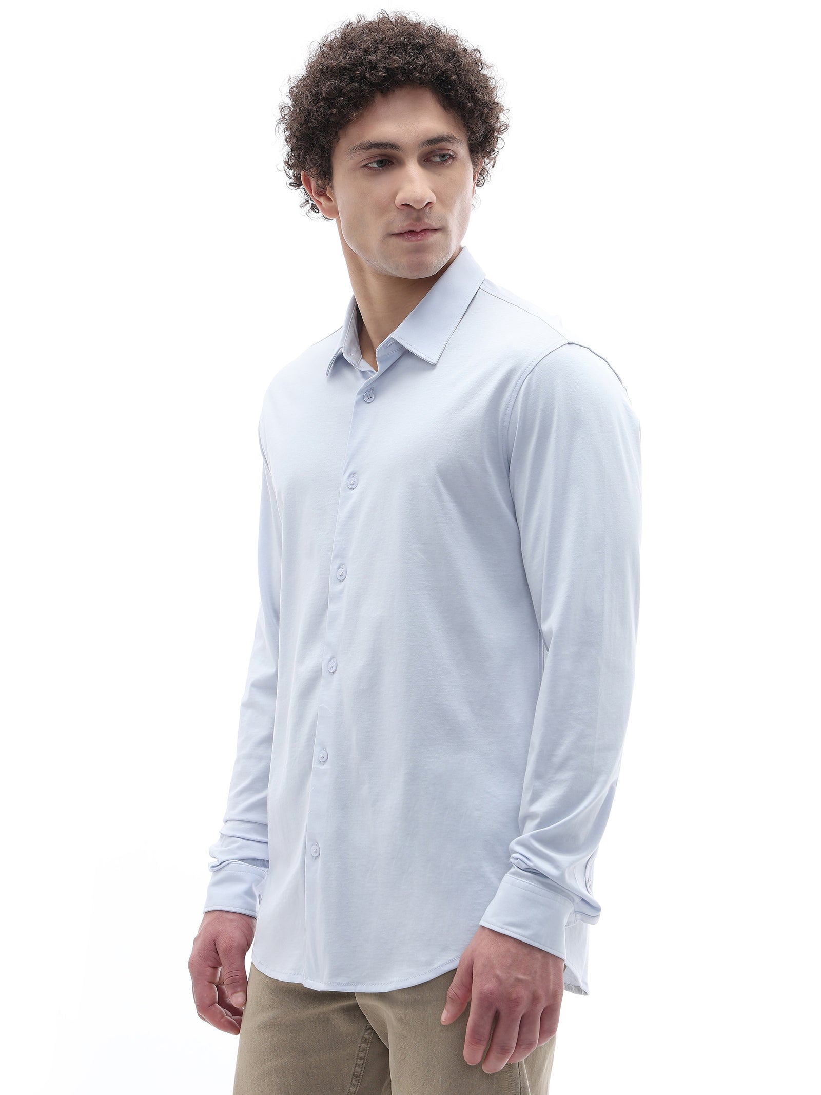 Celio Solid Regular Fit Cotton Blue Shirts