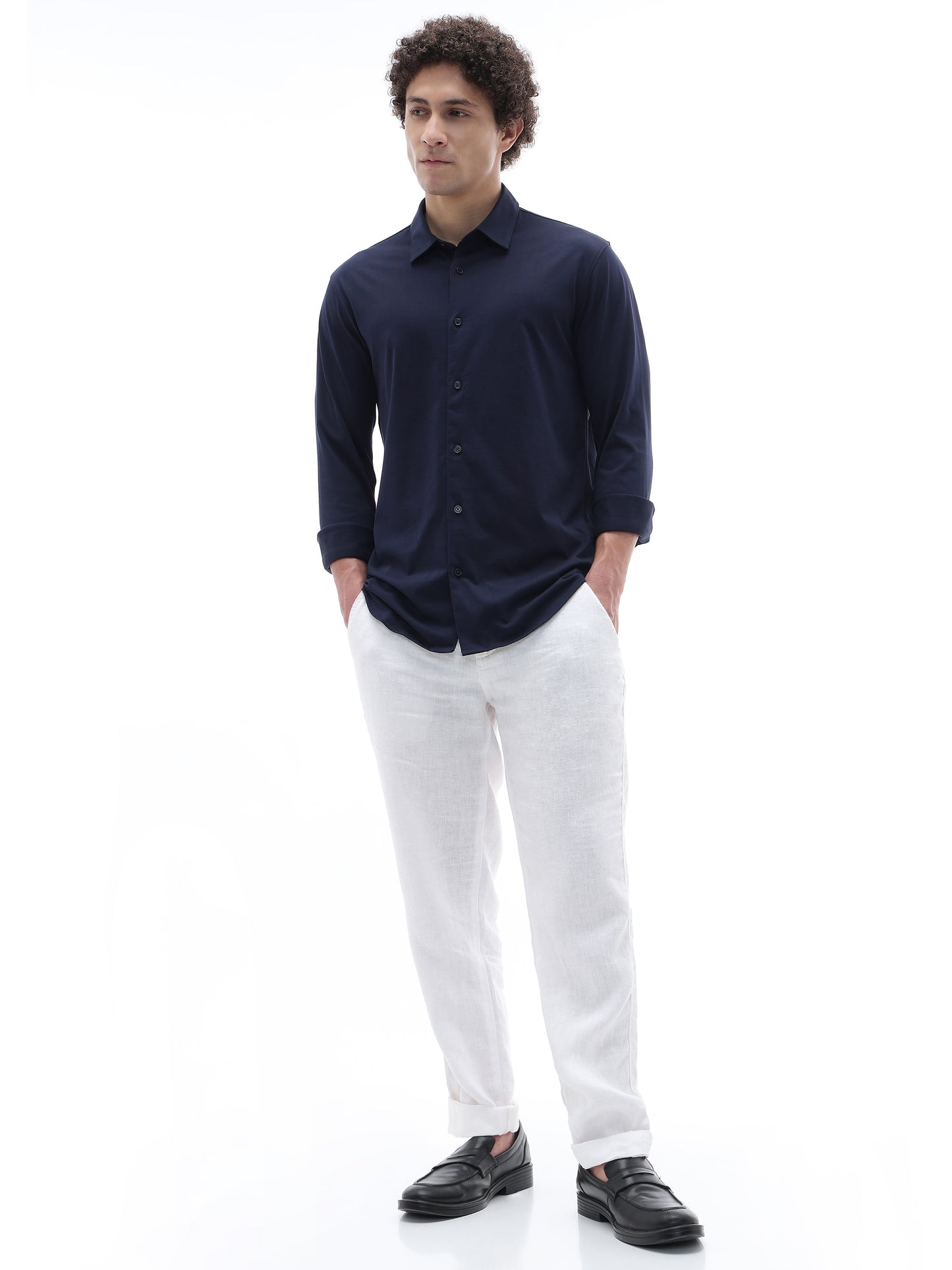 Celio Solid Regular Fit Cotton Navy Shirts