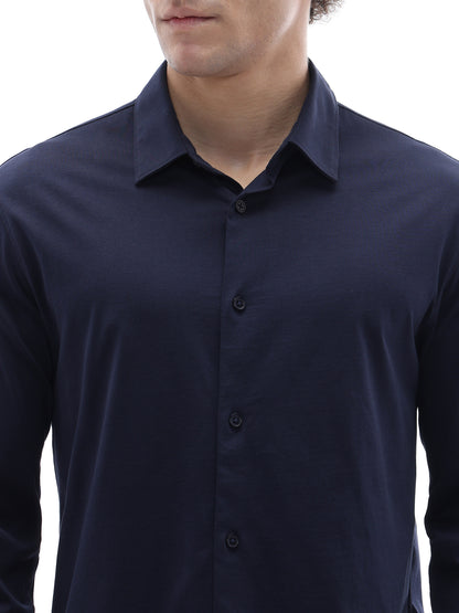 Celio Solid Regular Fit Cotton Navy Shirts