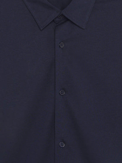 Celio Solid Regular Fit Cotton Navy Shirts