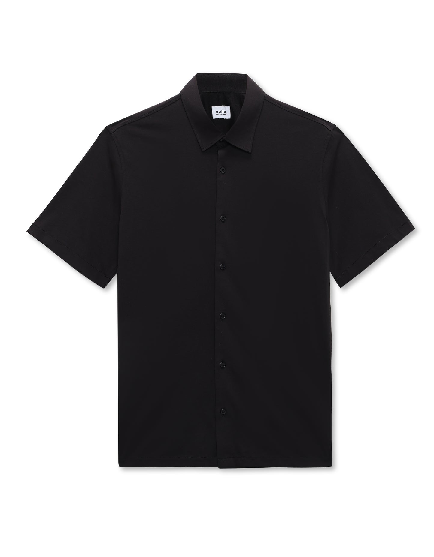 Regular Fit 100% Cotton Solid Spread Collar Shirt - Black