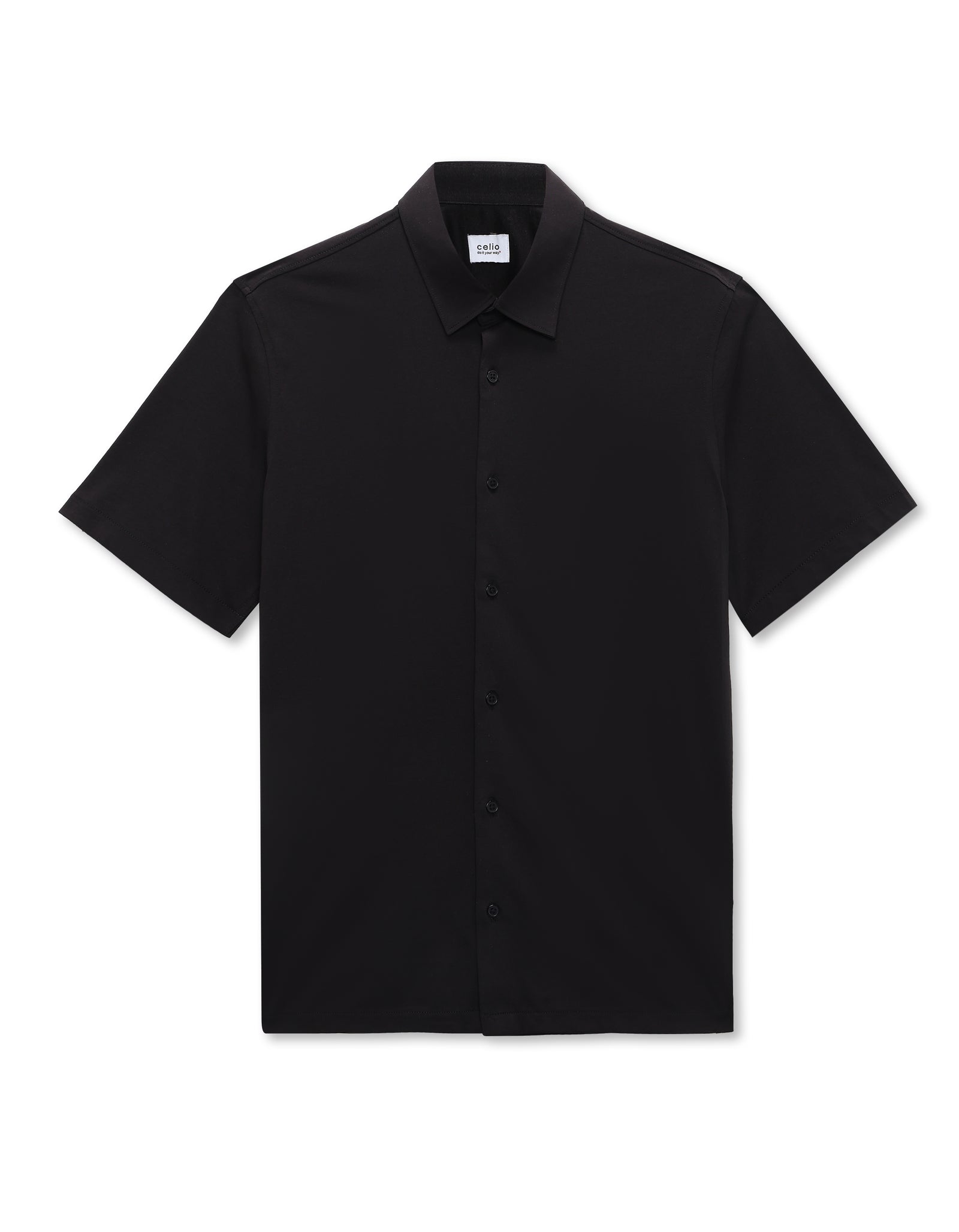 Regular Fit 100% Cotton Solid Spread Collar Shirt - Black