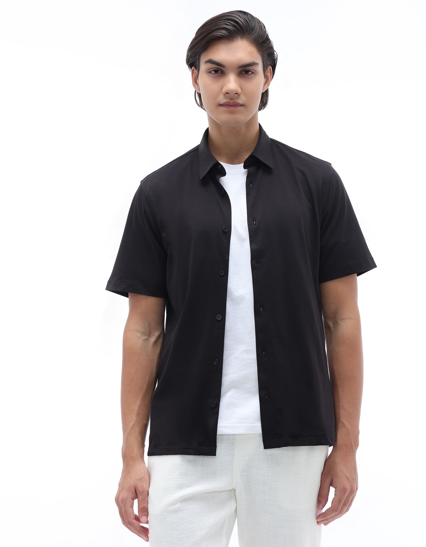 Celio Solid Regular Fit Cotton Black Shirts