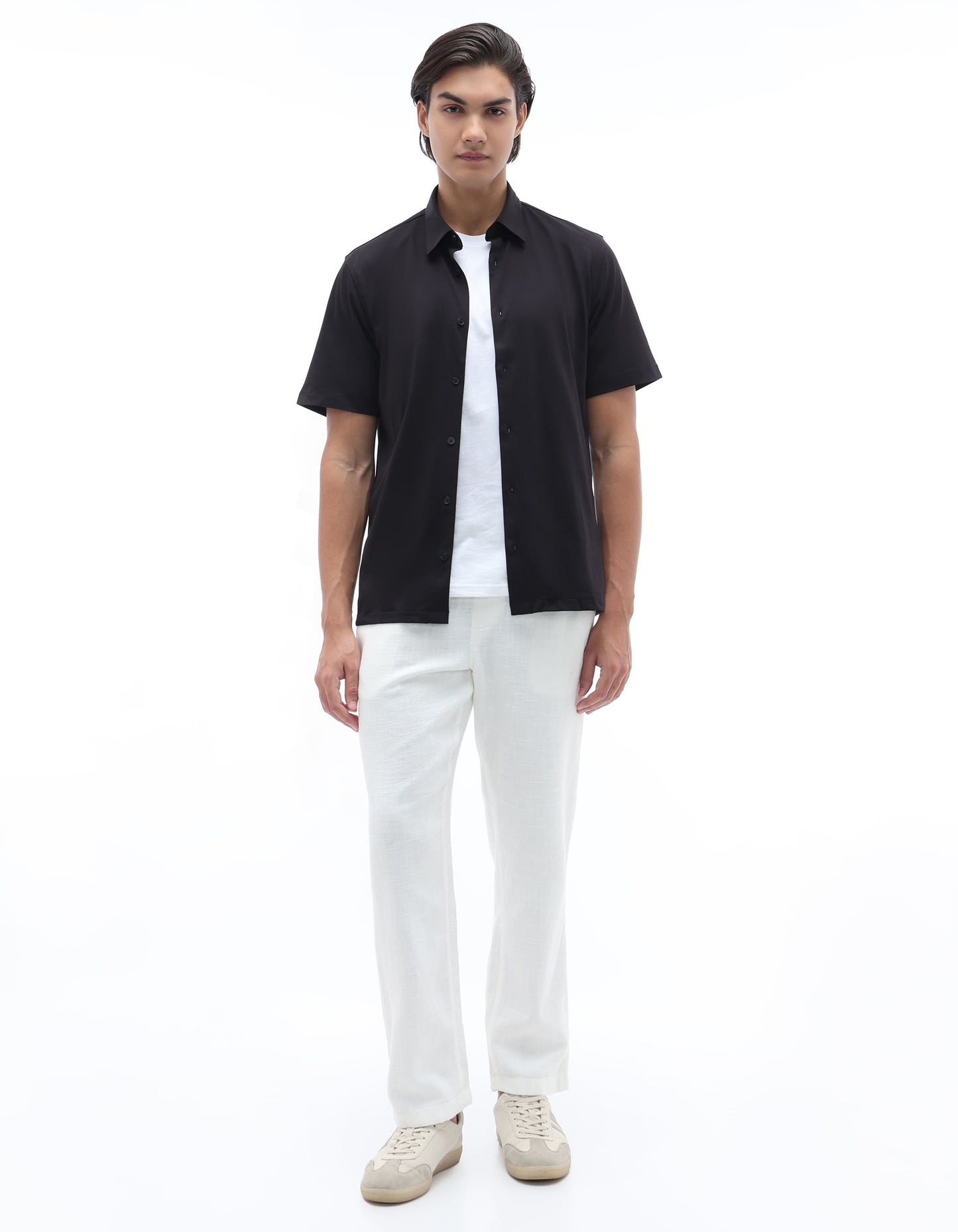 Celio Solid Regular Fit Cotton Black Shirts