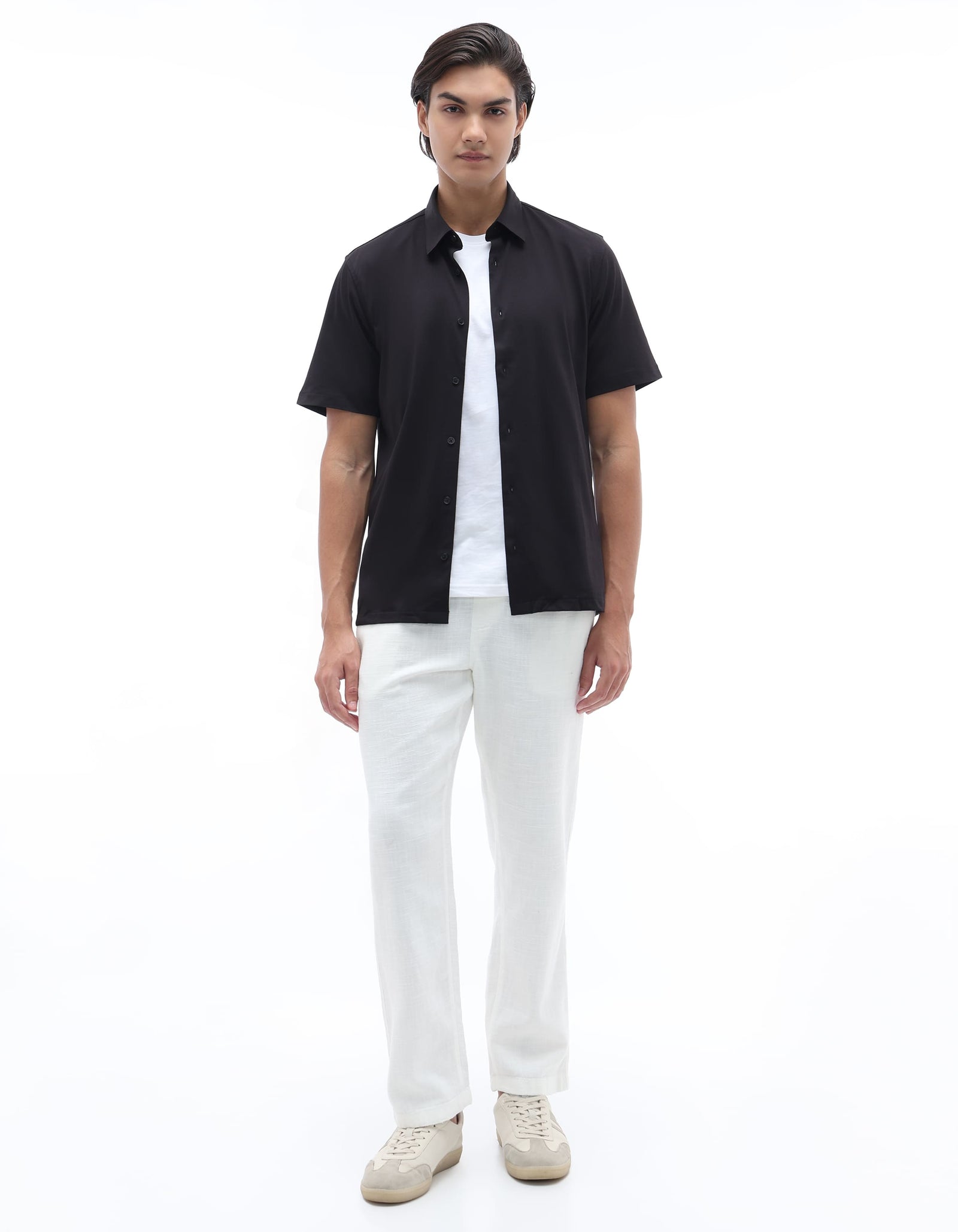 Celio Solid Regular Fit Cotton Black Shirts