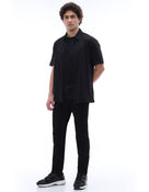 Regular Fit 100% Cotton Solid Spread Collar Shirt - Black