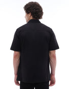 Regular Fit 100% Cotton Solid Spread Collar Shirt - Black