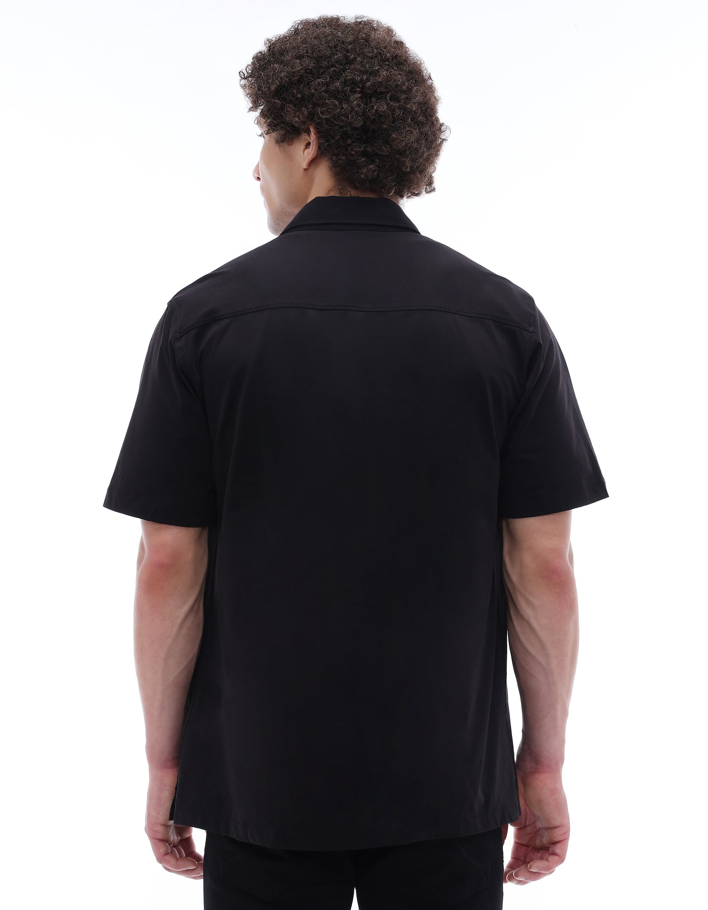 Regular Fit 100% Cotton Solid Spread Collar Shirt - Black