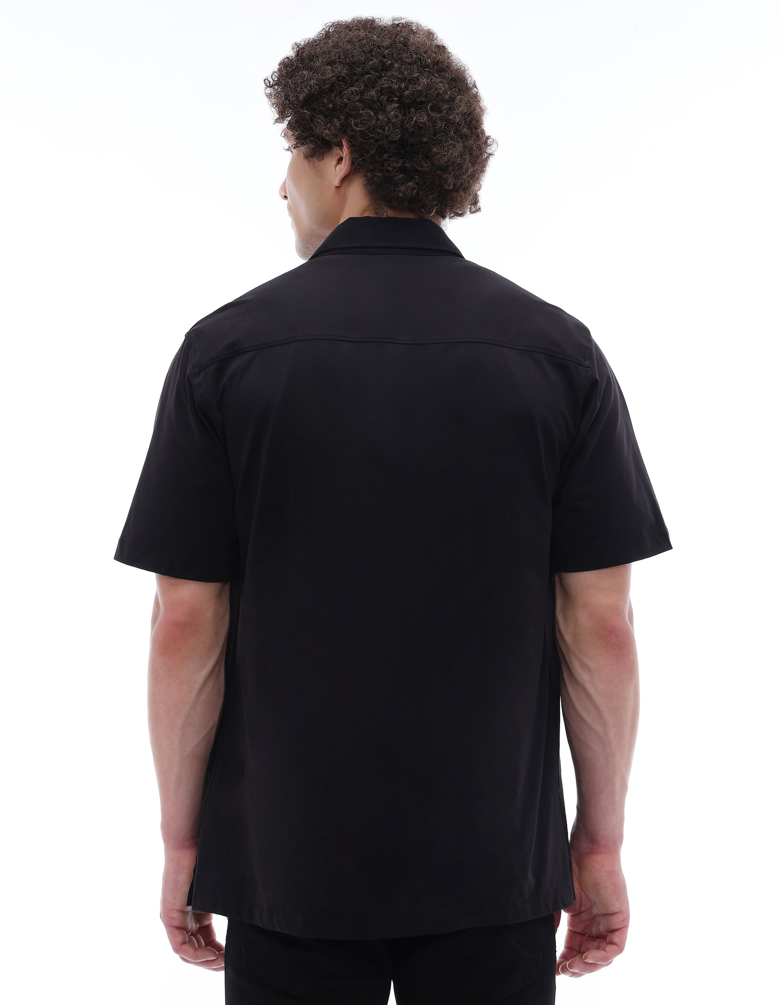 Regular Fit 100% Cotton Solid Spread Collar Shirt - Black