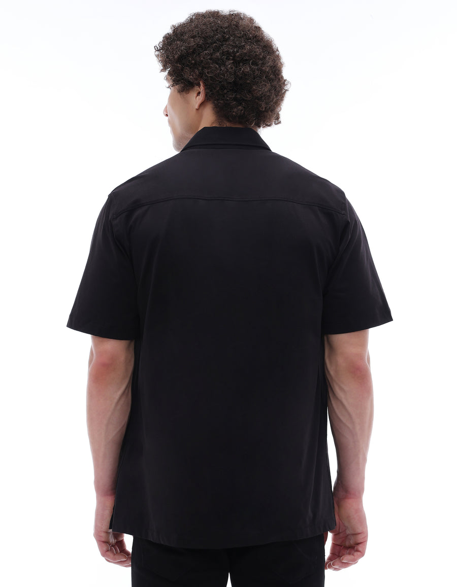 Regular Fit 100% Cotton Solid Spread Collar Shirt - Black