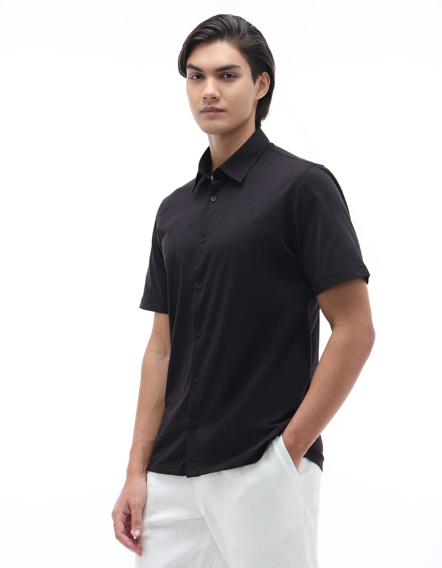 Celio Solid Regular Fit Cotton Black Shirts