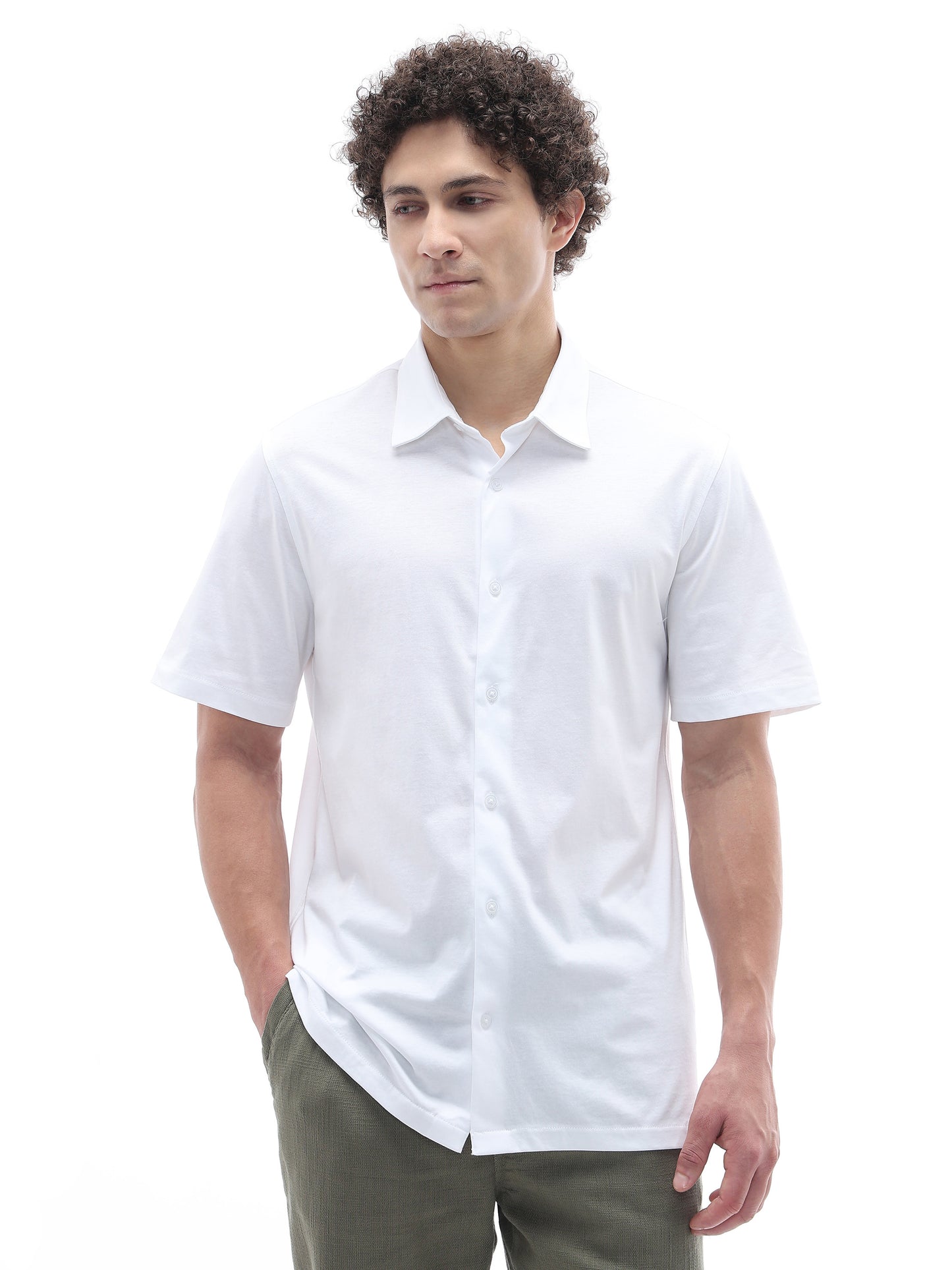 Celio Solid Regular Fit Cotton White Shirts