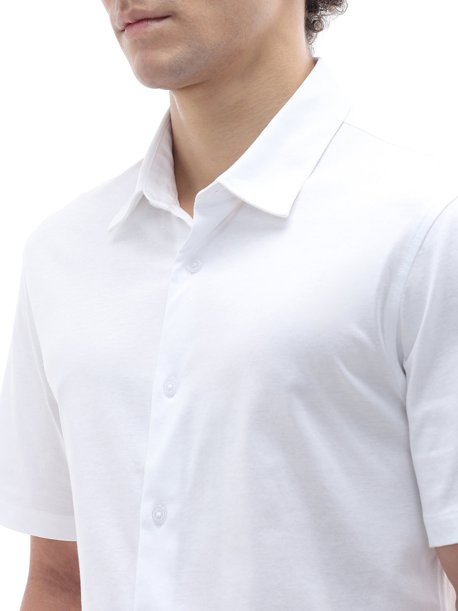 Celio Solid Regular Fit Cotton White Shirts