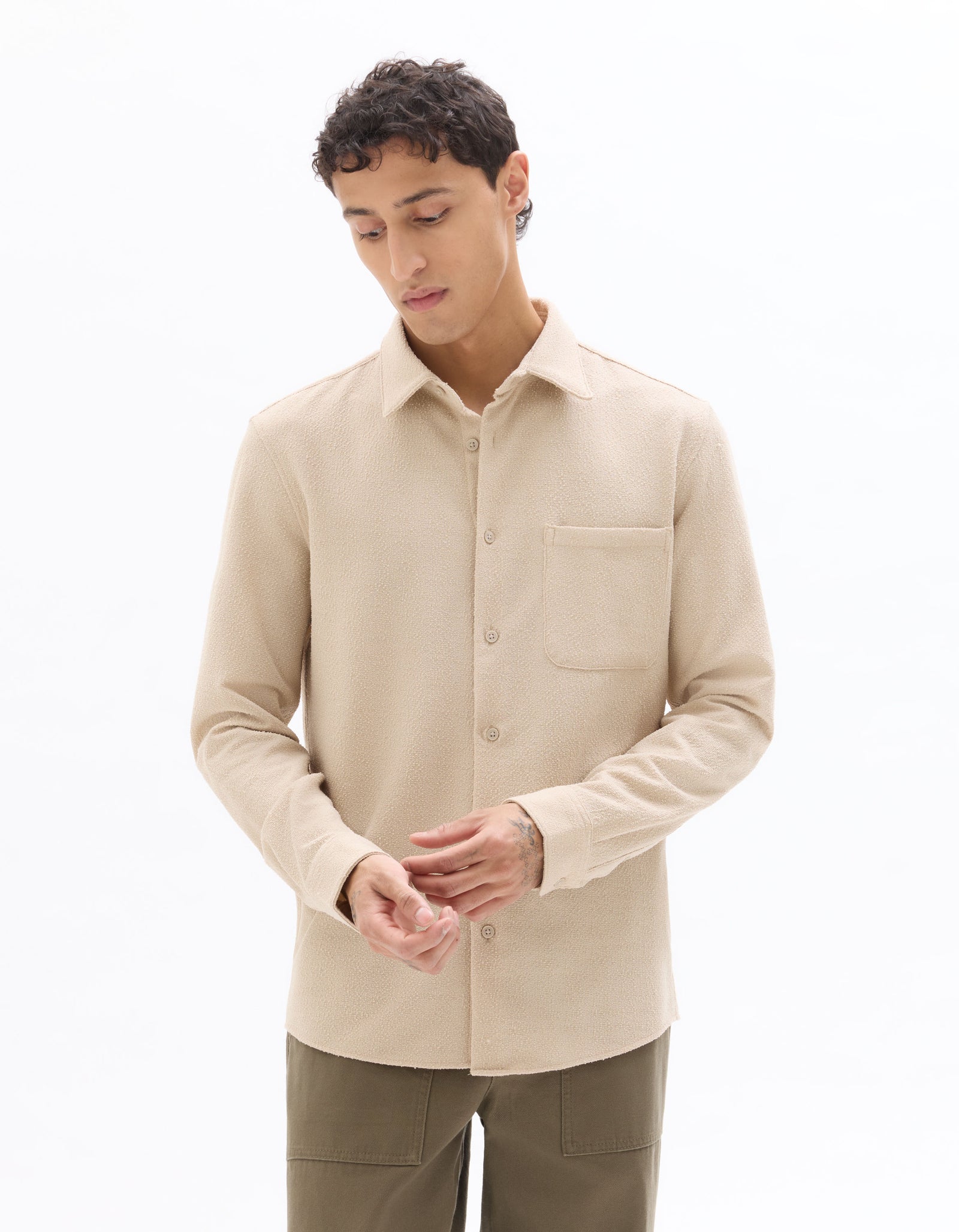 Celio Men Beige Solid Regular Fit Polyester Shirts