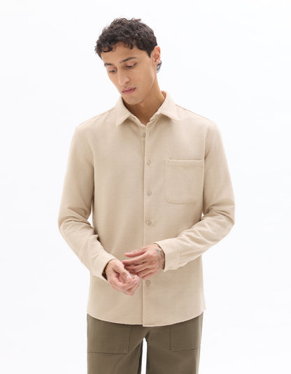 Celio Men Beige Solid Regular Fit Polyester Shirts