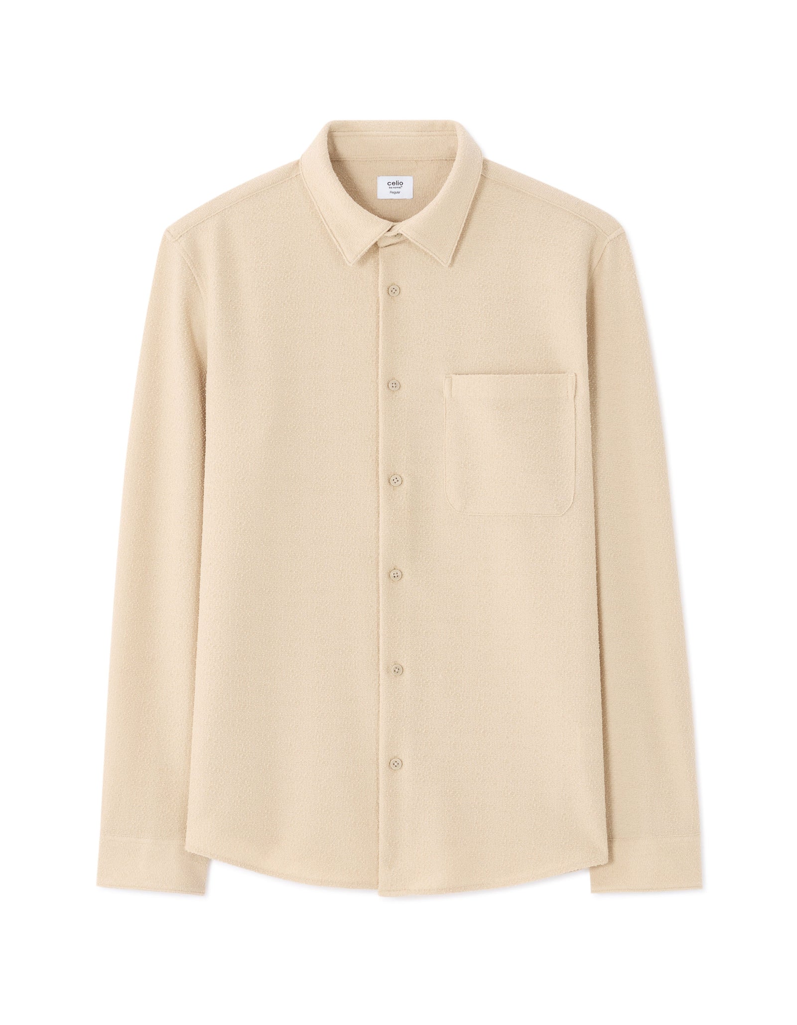 Celio Men Beige Solid Regular Fit Polyester Shirts