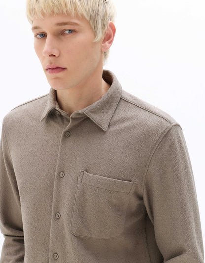 Celio Men Taupe Solid Regular Fit Polyester Shirts