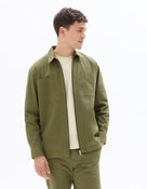 Oversized Fit Stretch Cotton Spread Collar Jacket - Green