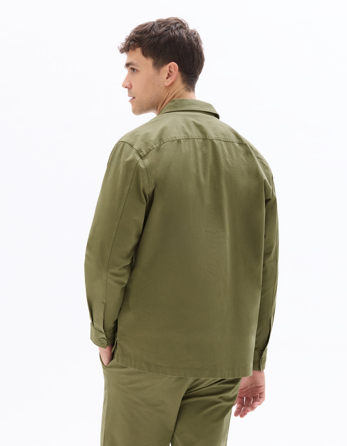 Oversized Fit Stretch Cotton Spread Collar Jacket - Green