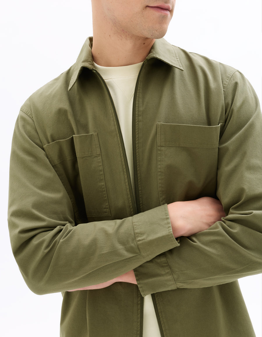 Oversized Fit Stretch Cotton Spread Collar Jacket - Green