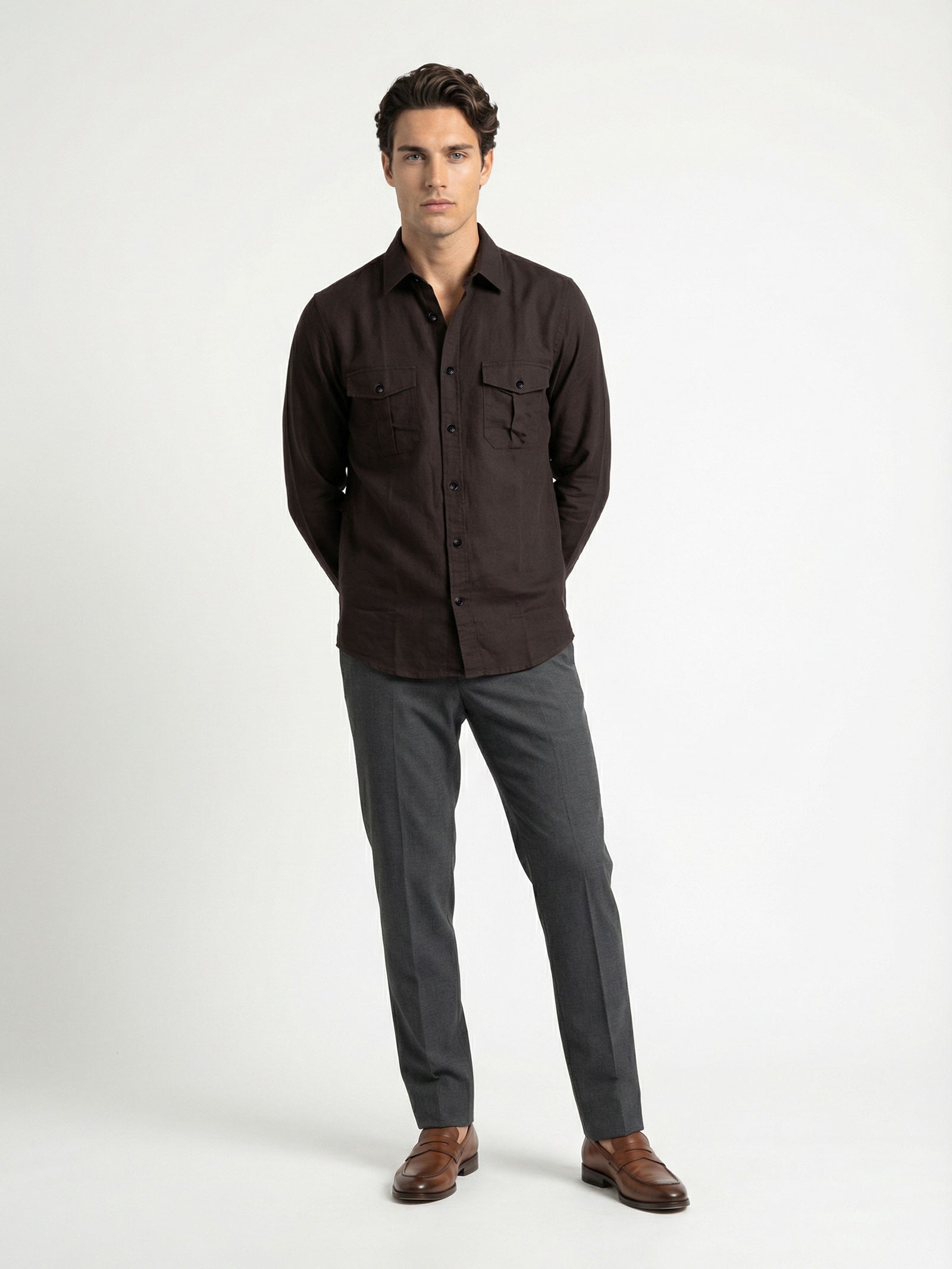 Celio* Solid Brown Men Linen Regular Fit Shirts