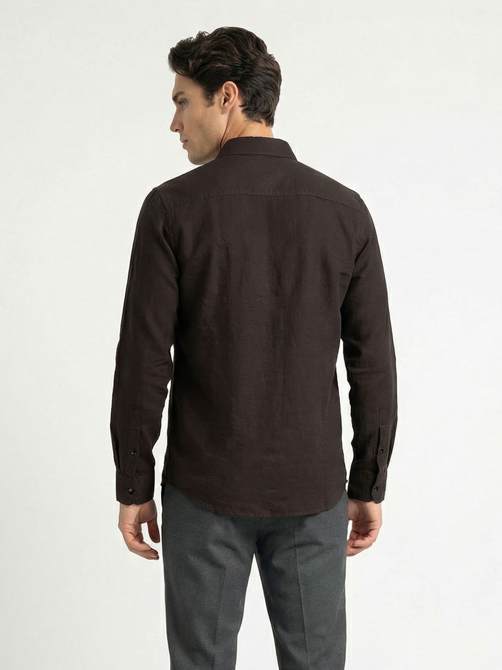Celio* Solid Brown Men Linen Regular Fit Shirts