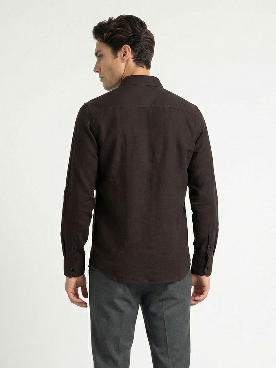 Celio* Solid Brown Men Linen Regular Fit Shirts