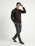 Celio* Solid Brown Men Linen Regular Fit Shirts