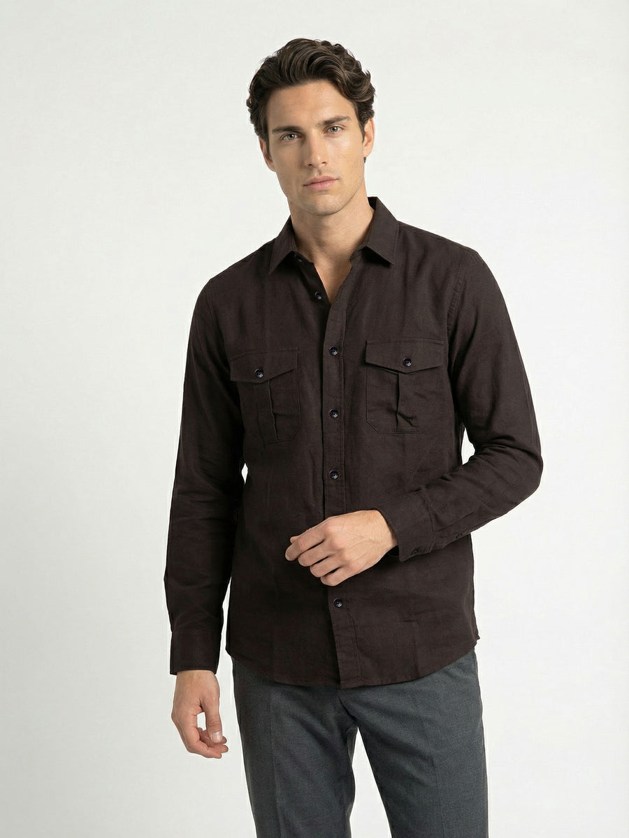 Celio* Solid Brown Men Linen Regular Fit Shirts