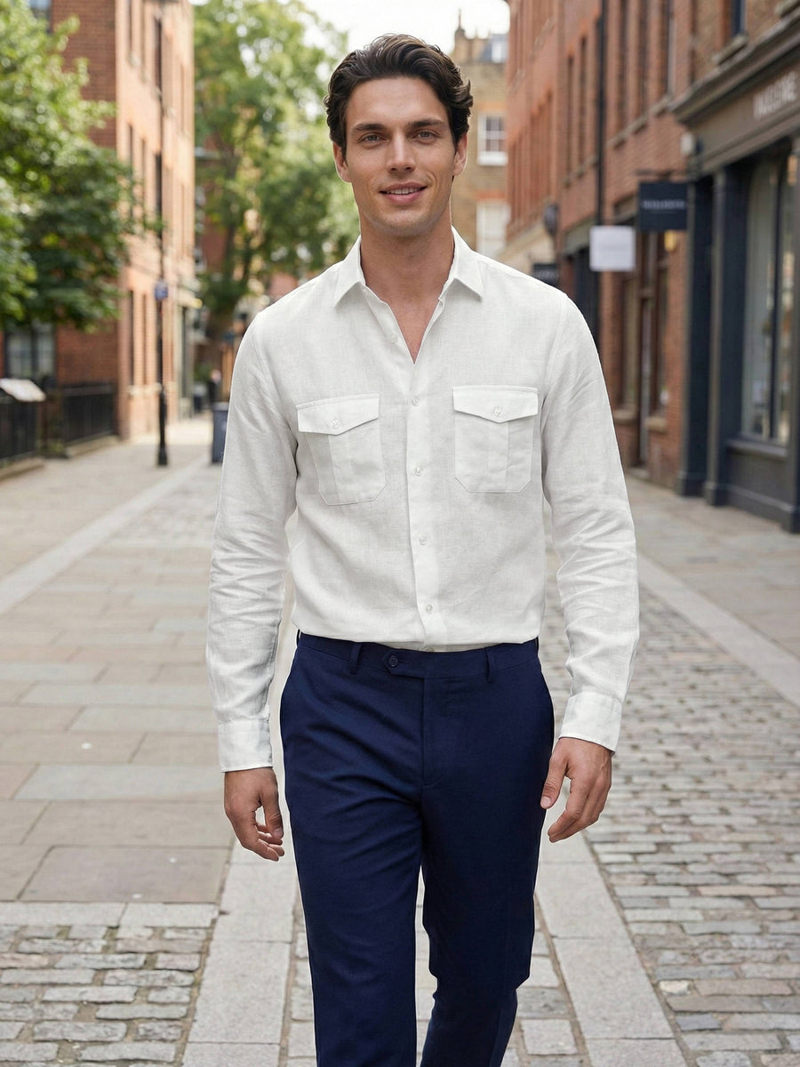 Celio* Solid White Men Linen Regular Fit Shirts