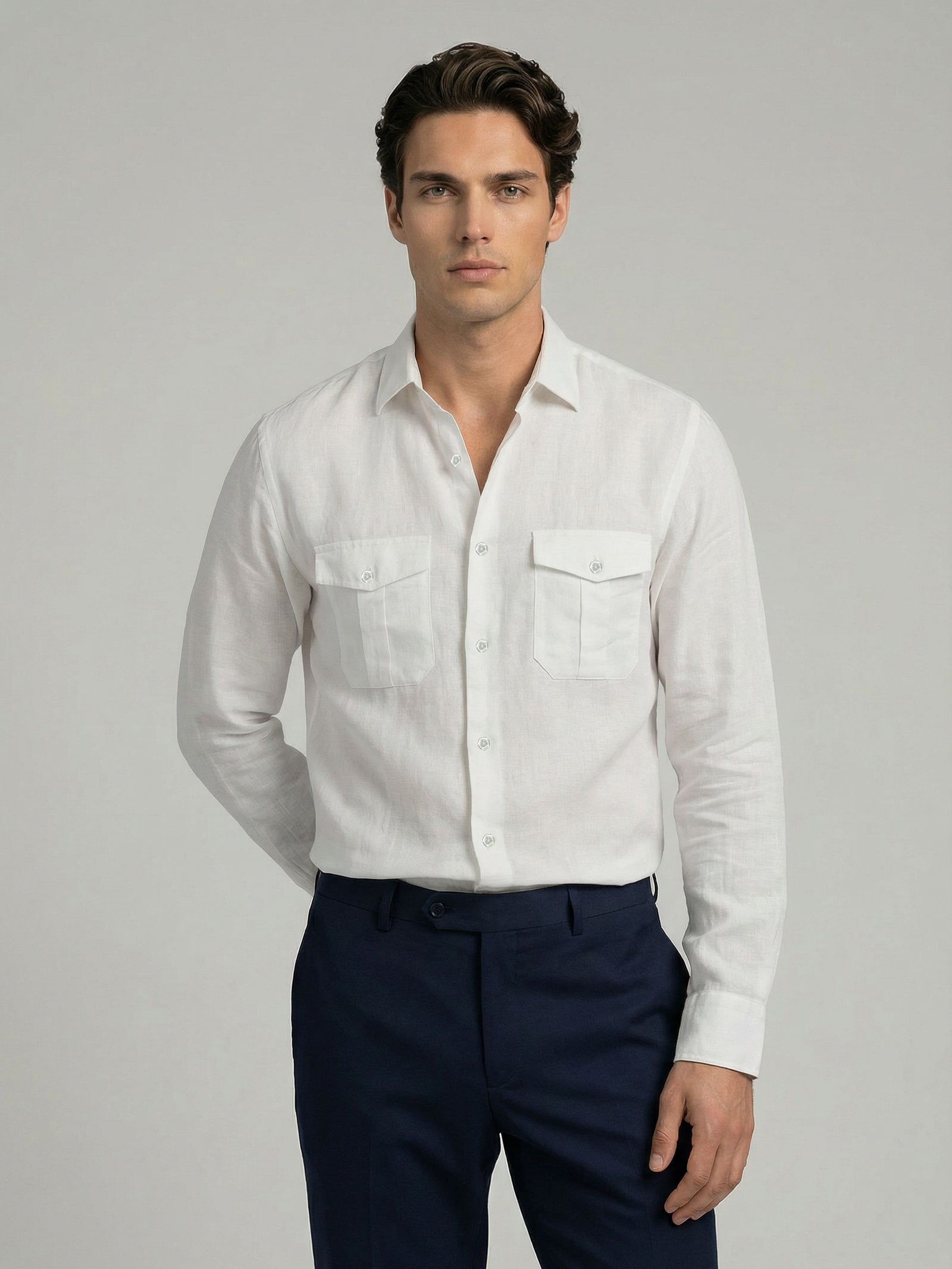 Celio* Solid White Men Linen Regular Fit Shirts